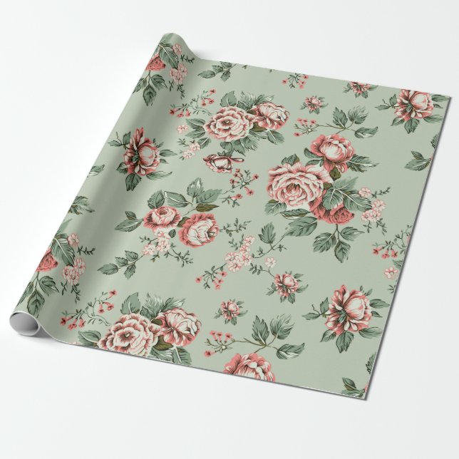 Allover multi motif flowers ornament Seamless patt Presentpapper (Utrullad)
