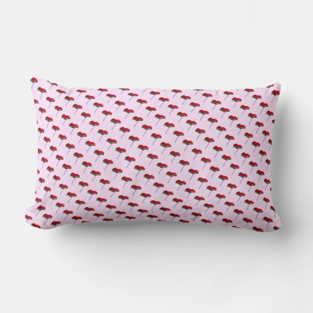 Allover small poppy print rosa red lumbarkudde (Framsida)