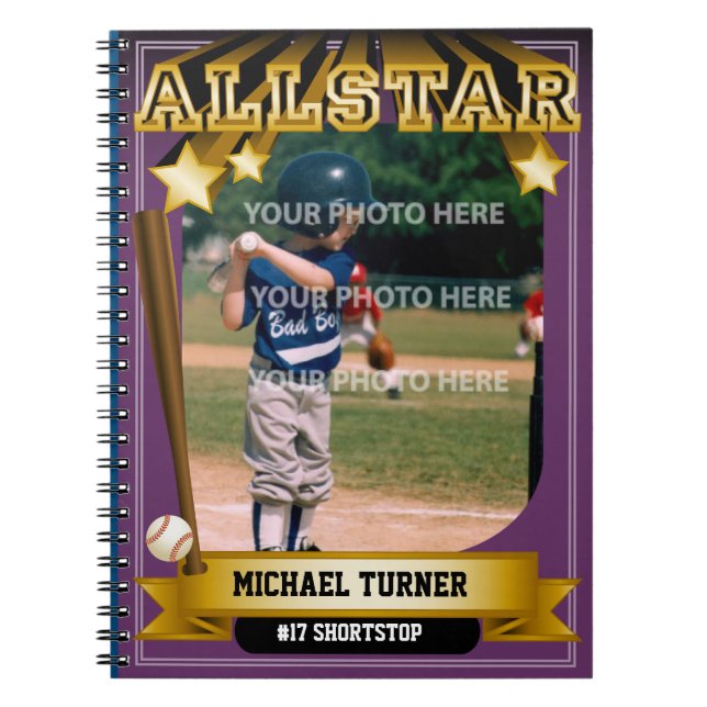 ALLSTAR Lila Basebollskort Anteckningsbok (Framsidan)