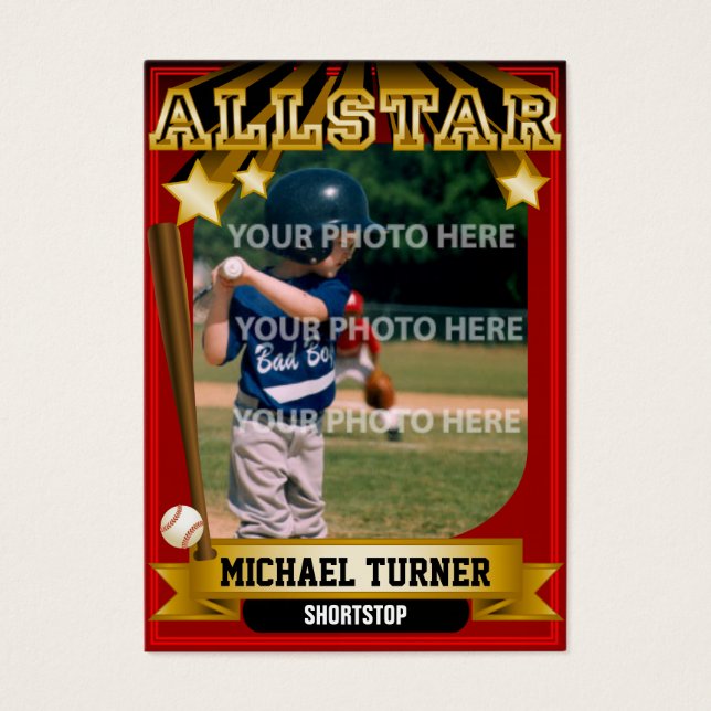 ALLSTAR Mörk Red Anpassningsbar Baseball Card Visitkort (Framsidan)