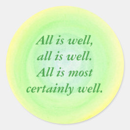 Allt är bra, gultens grönt-bekräftelseklistermärke runt klistermärke