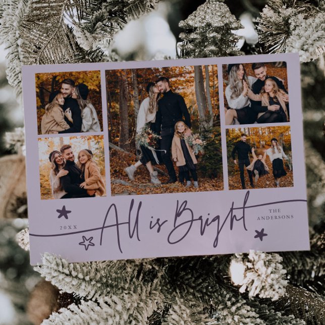 Allt är Bright Lila Multi Photo Helgdag Card Julkort (Skapare uppladdad)
