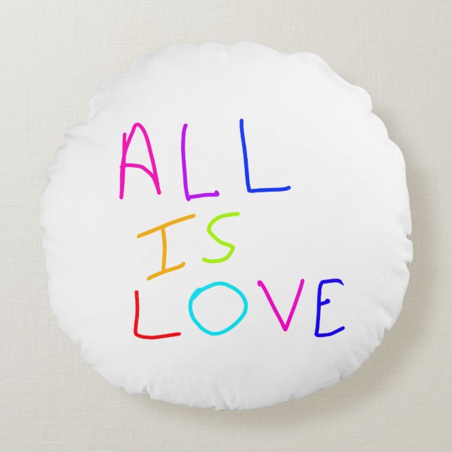 Allt är kärlek-regnbågsfärgat pride LGBTQ gay june Rund Kudde (Framsidan)