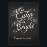 Allt är Lugn, allt är Bright jul Party Inbjudningar<br><div class="desc">Allt är Lugn, allt är Bright. Jul- eller Helgdag-middagen party eller evenemangsinbjudningar är rik, elegant och klass med lite lugn och festlighet. Mörk charcol grått chalkboard black board-bakgrund med finare-skript med kritutseende med ord från berömden, jul sång, tyst natt. En känslig och rörande söt för att påminna om säsongens skönhet...</div>