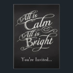 Allt är Lugn, allt är Bright jul Party Inbjudningar<br><div class="desc">Allt är Lugn, allt är Bright. Jul- eller Helgdag-middagen party eller evenemangsinbjudningar är rik, elegant och klass med lite lugn och festlighet. Mörk charcol grått chalkboard black board-bakgrund med finare-skript med kritutseende med ord från berömden, jul sång, tyst natt. En känslig och rörande söt för att påminna om säsongens skönhet...</div>