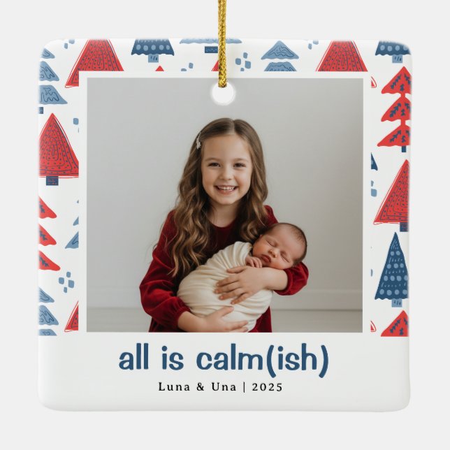 Allt är Lugn(ish) - färglös Träd Gräns Julgransprydnad Keramik (Baksida)