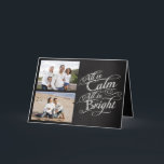 Allt är Lugn, ljus Jul 2-foto med färgkort Helgkort<br><div class="desc">Lägg till två foton till den här eleganten med det vikna utskriftskortet. Allt är Lugn,  allt är Bright. Mörk charcol grått chalkboard black board-bakgrund med finare-skript med kritutseende med ord från berömden,  jul sång,  tyst natt. En känslig och rörande söt för att påminna om säsongens skönhet och slendor!</div>