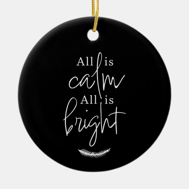 Allt är lugnt, allt är ljust Modern svart rund Julgransprydnad Keramik (Framsidan)