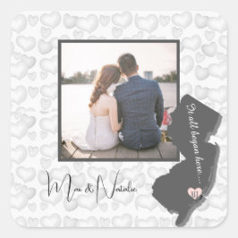 Allt började här, New Jersey, Foto Heart Squa Fyrkantigt Klistermärke