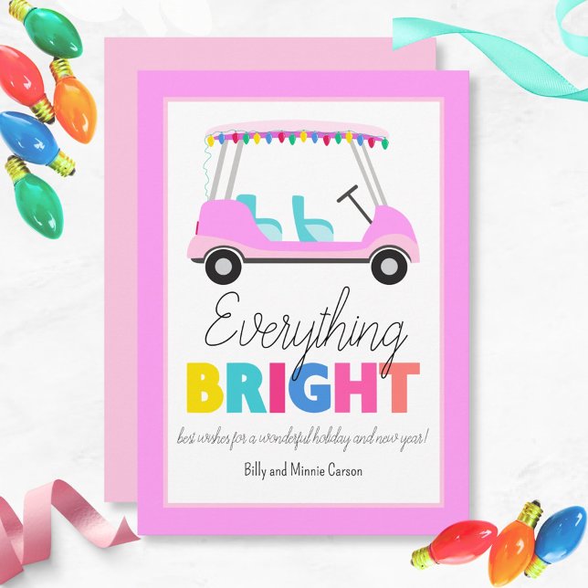 Allt Bright Rosa Golf Cart Julkort (Send bright wishes this holiday season with our fun pink golf cart card. )