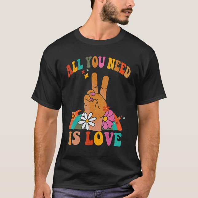 Allt du behöver är att Kärlek Fredstecken Tie Dye  T Shirt (Framsida)