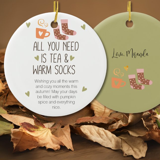 Allt du behöver är ett höstmeddelande med anpassni julgransprydnad keramik (All you need is Autumn with a custom message Ceramic Ornament)