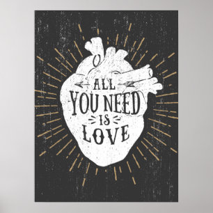 Allt du behöver är Kärlek Hipster Heart Poster