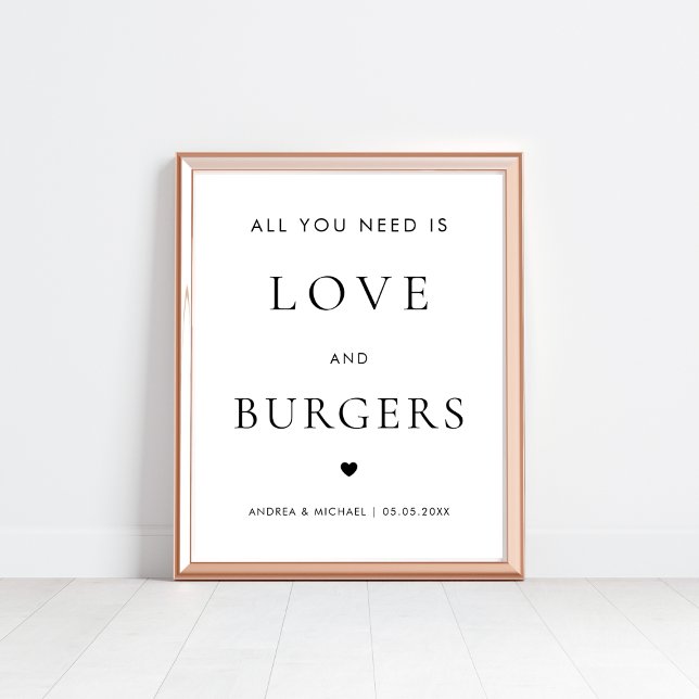 Allt du behöver är Kärlek och Burgers Bröllop-sign Poster (Skapare uppladdad)