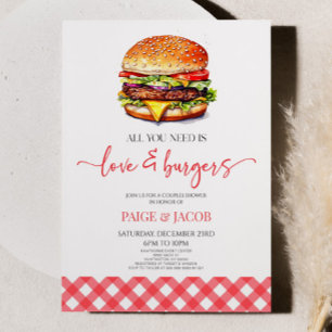 Allt du behöver är Kärlek och Burgers Par Shower Inbjudningar