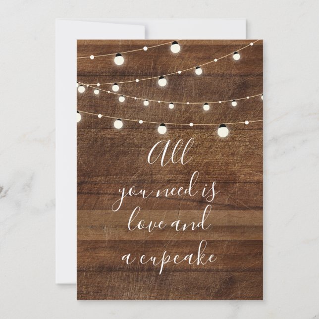 Allt du behöver är kärlek och en cupcake vigselsky inbjudningar (Framsida)