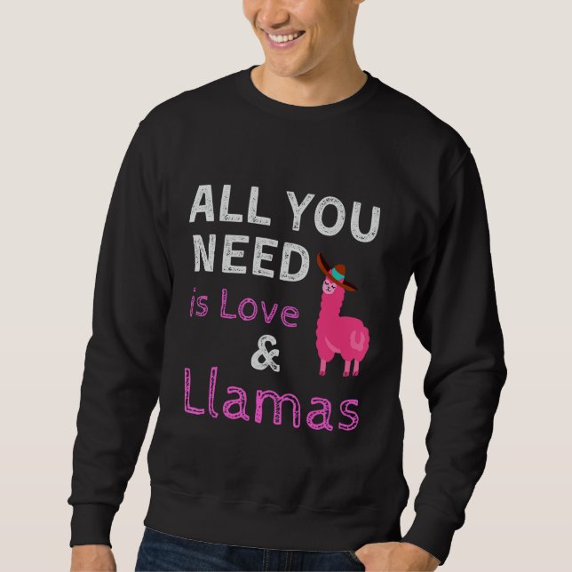 Allt du behöver är Kärlek och lamascitat för Llama Lång Ärmad Tröja (Framsida)