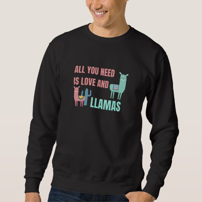 Allt du behöver är Kärlek och llamas. Lång Ärmad Tröja (Framsida)