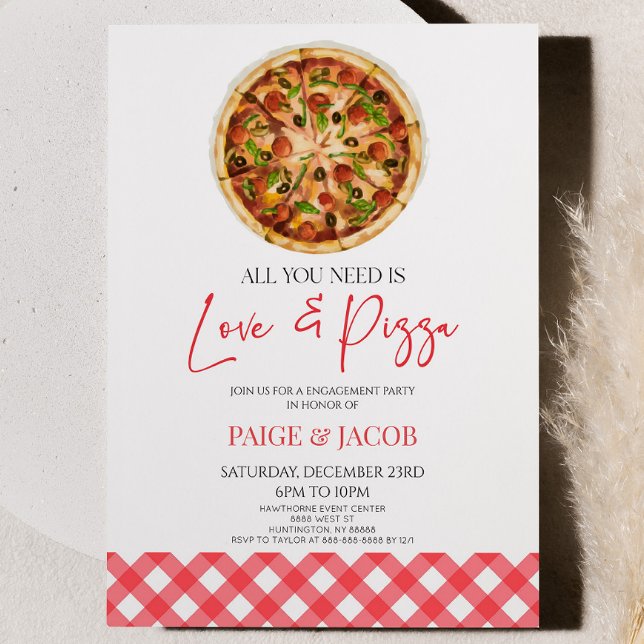Allt du behöver är Kärlek och Pizza Förlovningsfes Inbjudningar (Skapare uppladdad)