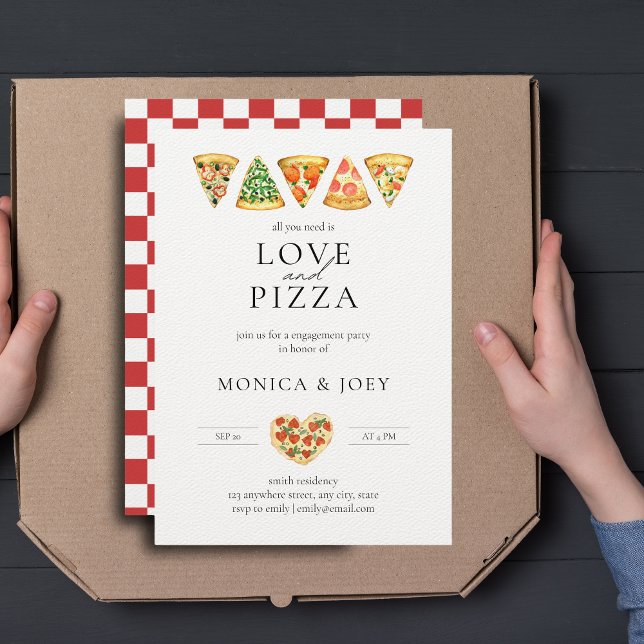 Allt du behöver är Kärlek och Pizza Förlovningsfes Inbjudningar (Skapare uppladdad)