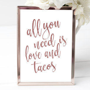 Allt du behöver är kärlek och tacos rose gold inbjudningar