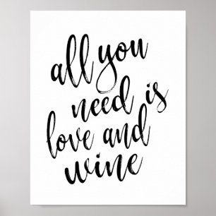 Allt du behöver är kärlek och vin 8x10 Bröllopssky Poster
