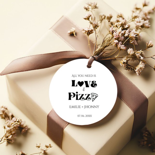 Allt du behöver är kärlek & pizza bröllopsdusch gåvor etiketter (Skapare uppladdad)
