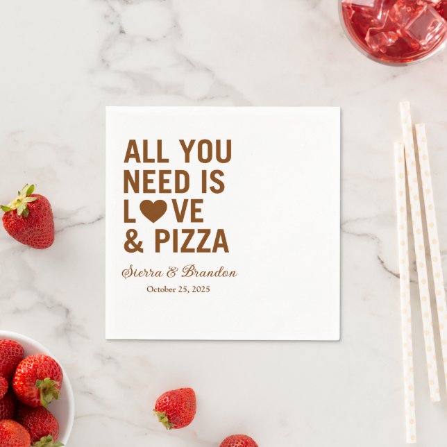 Allt du behöver är kärlek & pizza Modern Bröllop N Pappersservett (Insitu)