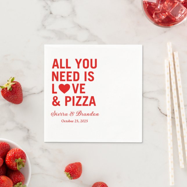 Allt du behöver är kärlek & pizza Modern Bröllop N Pappersservett (Insitu)