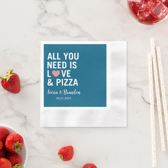Allt du behöver är kärlek & pizza Modern Bröllop N Pappersservett (Insitu)