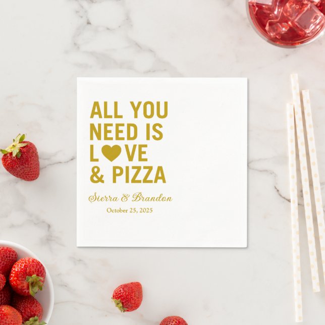 Allt du behöver är kärlek & pizza Modern Bröllop N Pappersservett (Insitu)