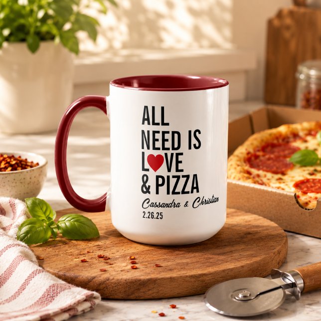 Allt du behöver är kärlek & pizzabrickor | Rolig P Mugg (All You Need Is Love & Pizza Napkins | Fun Pizza Mug
)