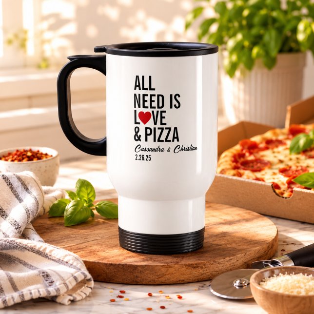 Allt du behöver är kärlek & pizzabrickor | Rolig P Resemugg (All You Need Is Love & Pizza Napkins | Fun Pizza Travel Mug
)