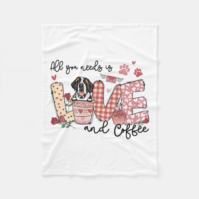 Allt du behöver är Kärlek Saint Bernard och Coffee Fleecefilt (Framsidan)