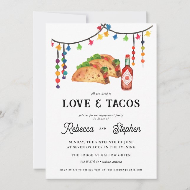 Allt du behöver är kärlek & tacos | Förlovningsfes Inbjudningar (Framsida)