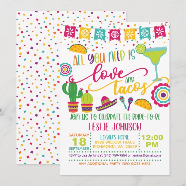 Allt du behöver är kärlek & tacos Inbjudan - Bröll (Fram/baksida)