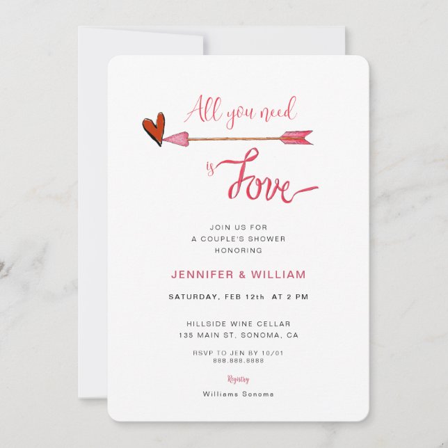 Allt du behöver är kärlek valentiness Couples Show Inbjudningar (Framsida)