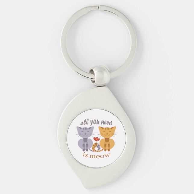 Allt du behöver är meow valentin katt swirl silverfärgad nyckelring (Framsidan)