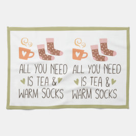 Allt du behöver är te och varma strumpor! Höst Kökshandduk