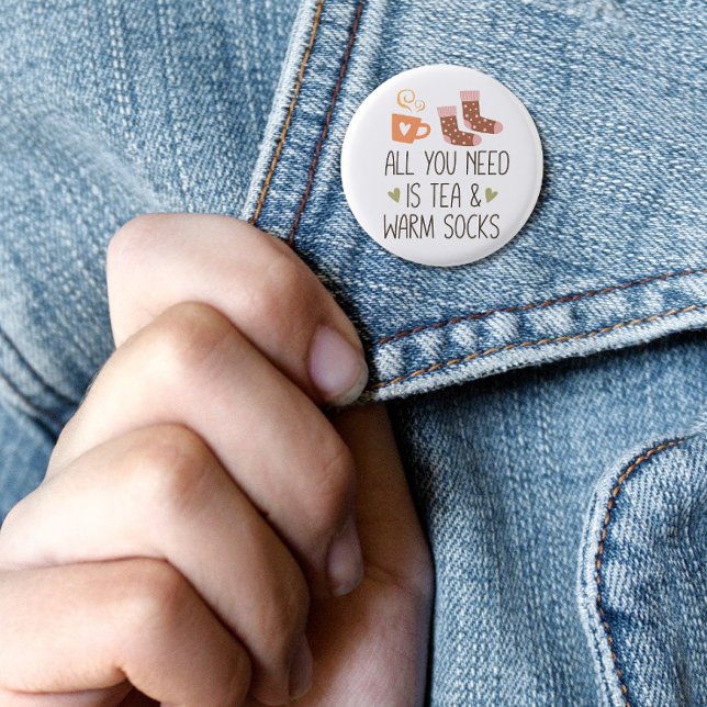 Allt du behöver är Tea & Warm sockor säsong Knapp (All you need is Tea & Warm socks seasonal Button)