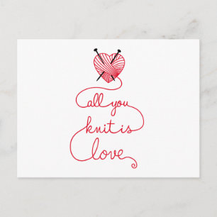 Allt du sticka är kärlek med hjärtformade rödgarn vykort