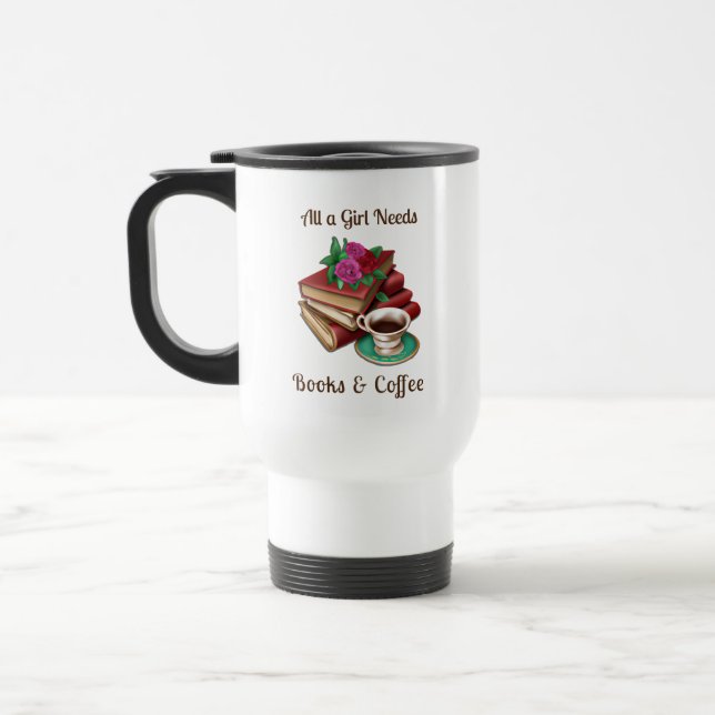 Allt en tjej behöver | Böcker och Kaffe Resemugg (Vänster)
