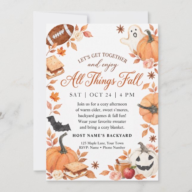 Allt Faller Pumpkin S'mores-fest Inbjudningar (Framsida)