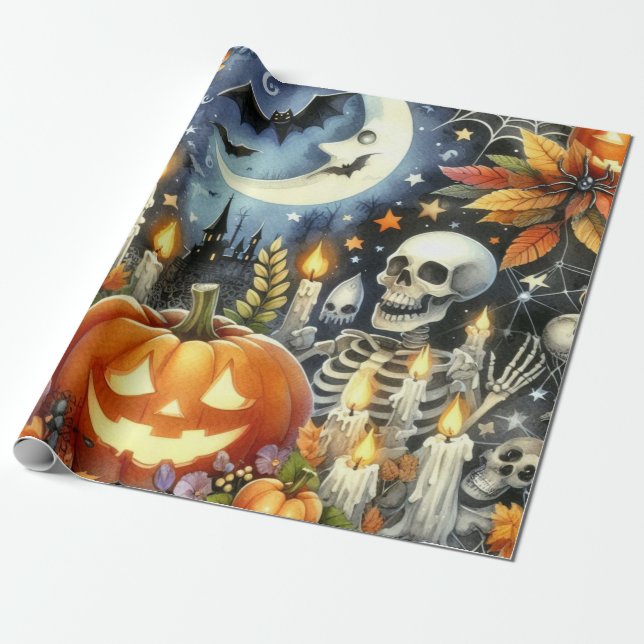 Allt Halloween Collage Presentpapper (Utrullad)