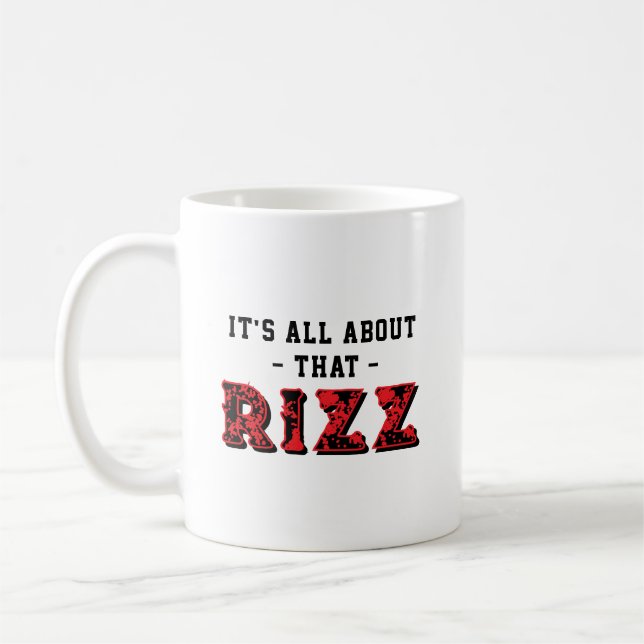 Allt Handlar Om Den Rizz Röda Grå Kaffemugg (Vänster)