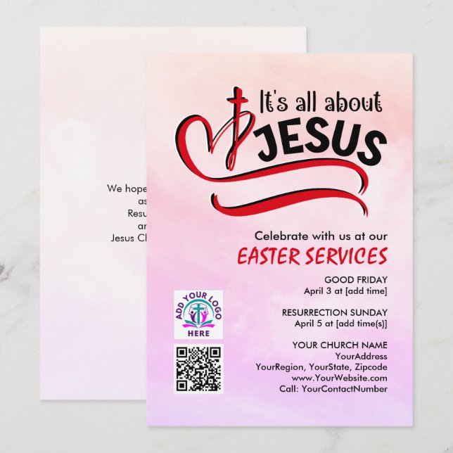 ALLT HANDLAR OM JESUS Logo QR-kod Kyrka PÅSK Inbjudningar (Fram/baksida)