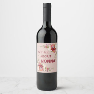 Allt handlar om Nonna Rosa och Red Peony Flowers Vinflaska Etikett