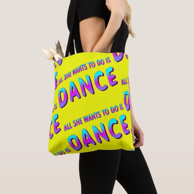 Allt hon vill göra är Dance på Gult Tote Bag Tygkasse (Närbild)