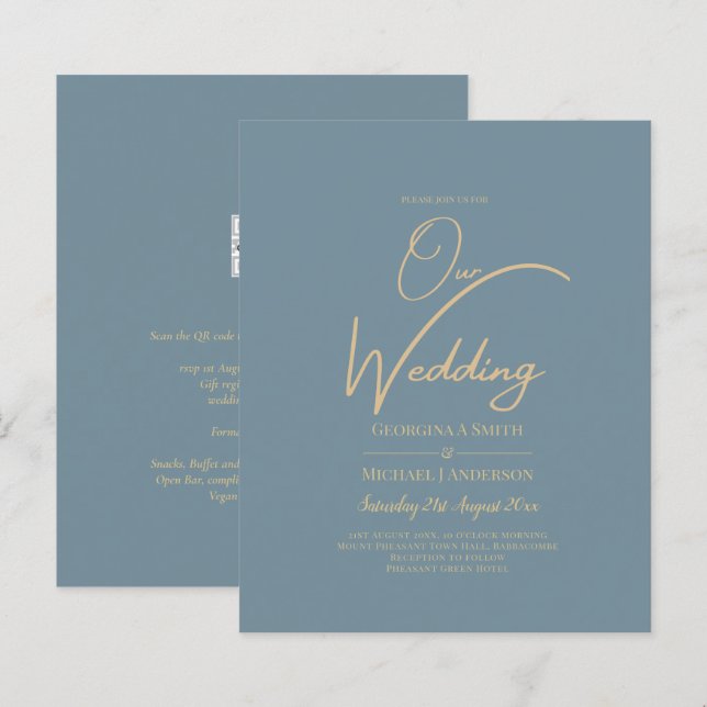 Allt-i-1-Elegant-glaset Teal Guld Bröllop QR cd (Fram/baksida)