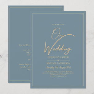 Allt-i-1-Elegant-glaset Teal Guld Bröllop QR cd Inbjudningar